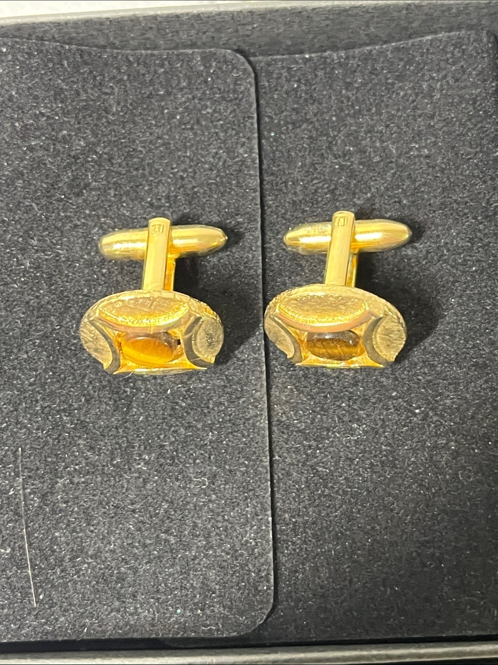 Vintage Gold Tone Cuff Links with Amber Center Stones - Picture 2 of 4